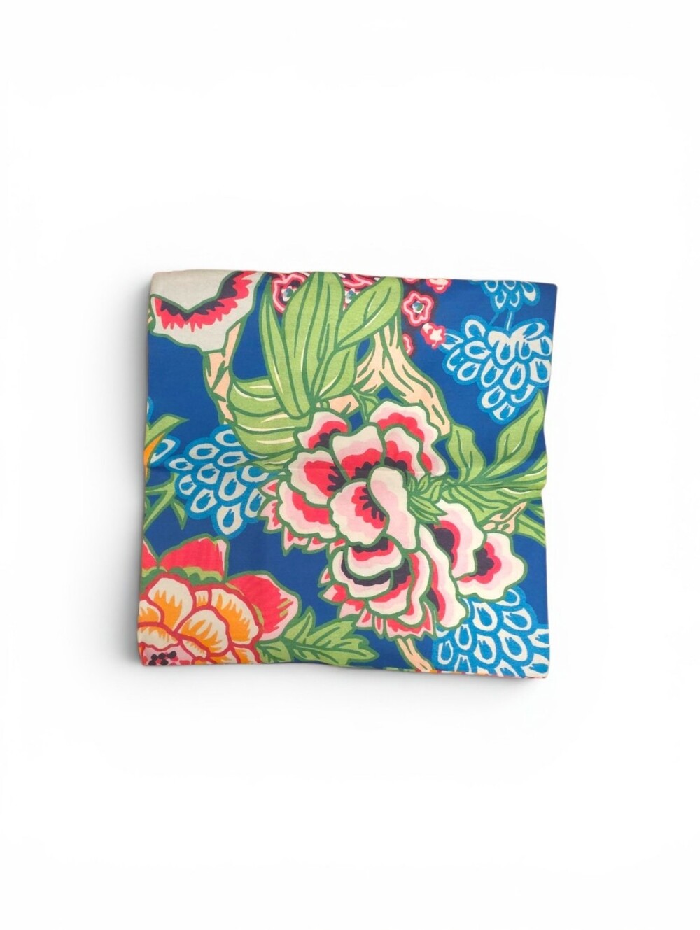 Floral Blue Cotton Pocket Square with Pink & Green Accents
